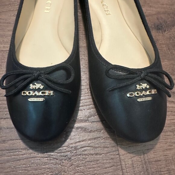 Coach Leather Black Bow Gold Logo Ballet Flats Women sz 6 - Picture 4 of 6